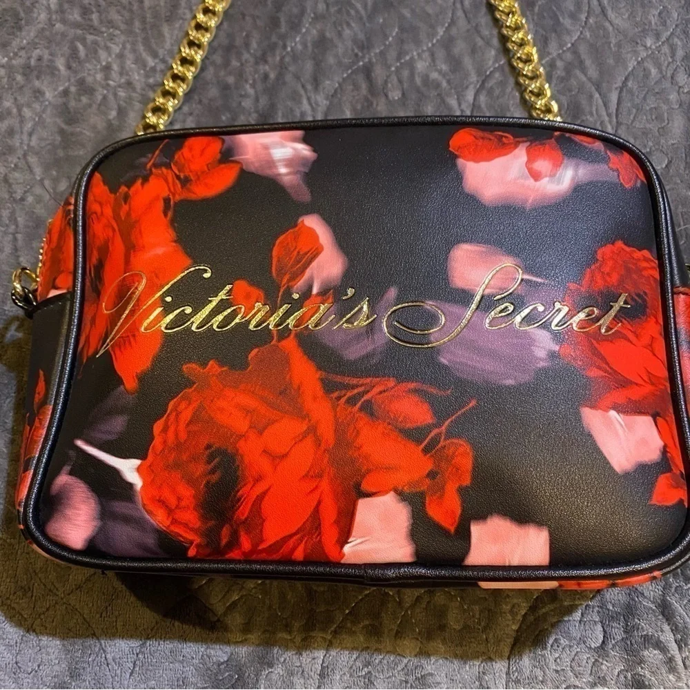 Victoria's Secret Floral Crossbody Purse With Gold Chain Strap